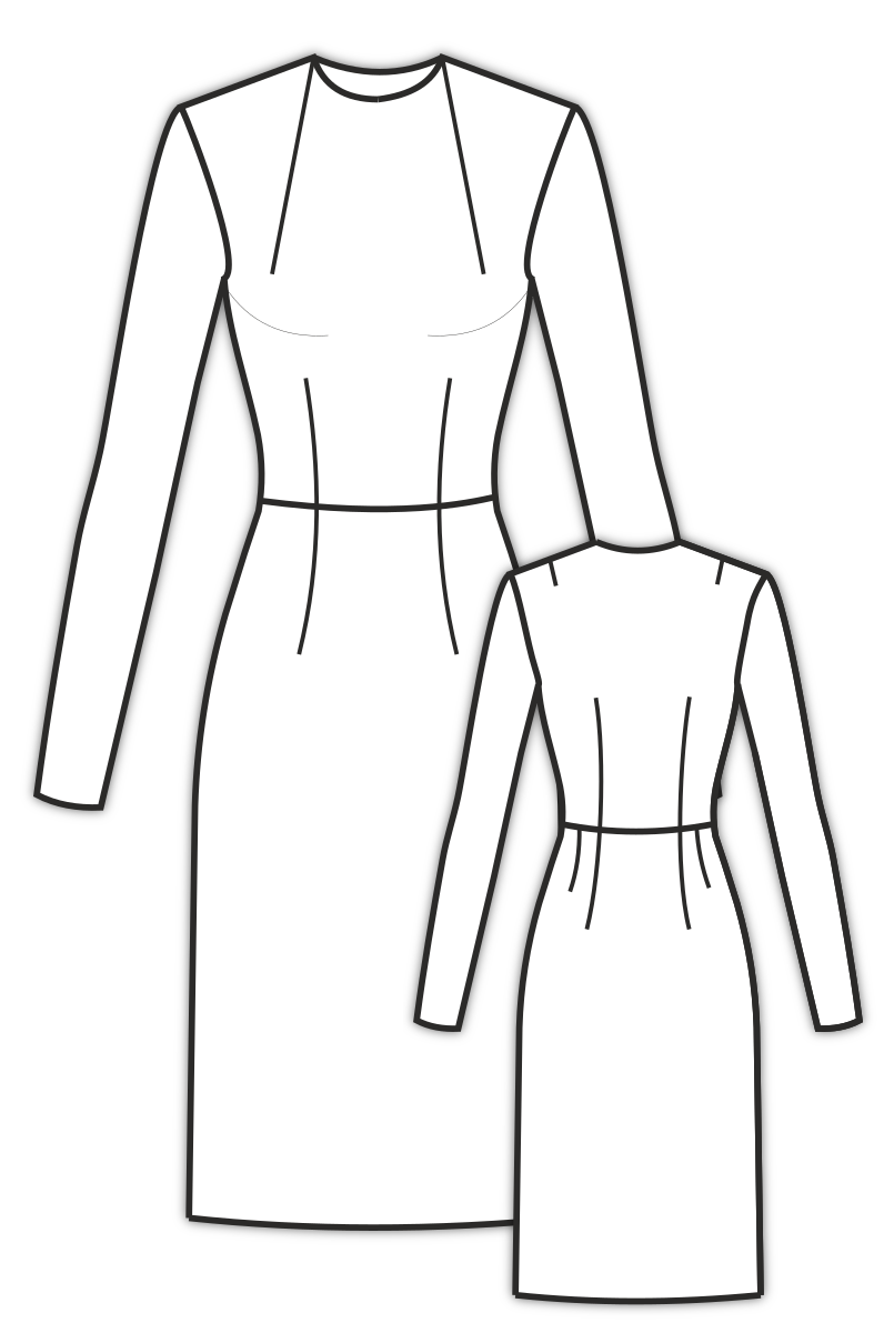Платье с втачным поясом и встречными складками по талии, выкройка Grasser №236