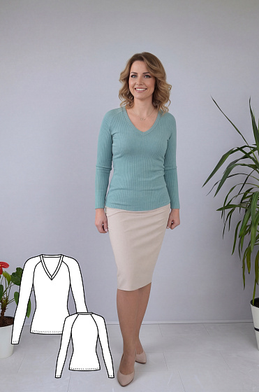 Выкройка облегающего лонгслива с V-образной горловиной  #vikroyka023 + МК