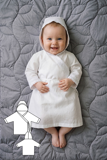Выкройка рубашки-халата с капюшоном для детей с ростом 56 - 92 см #vikroyka003